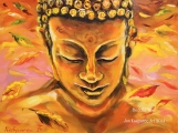 Buddha within falling leaves - oil painting